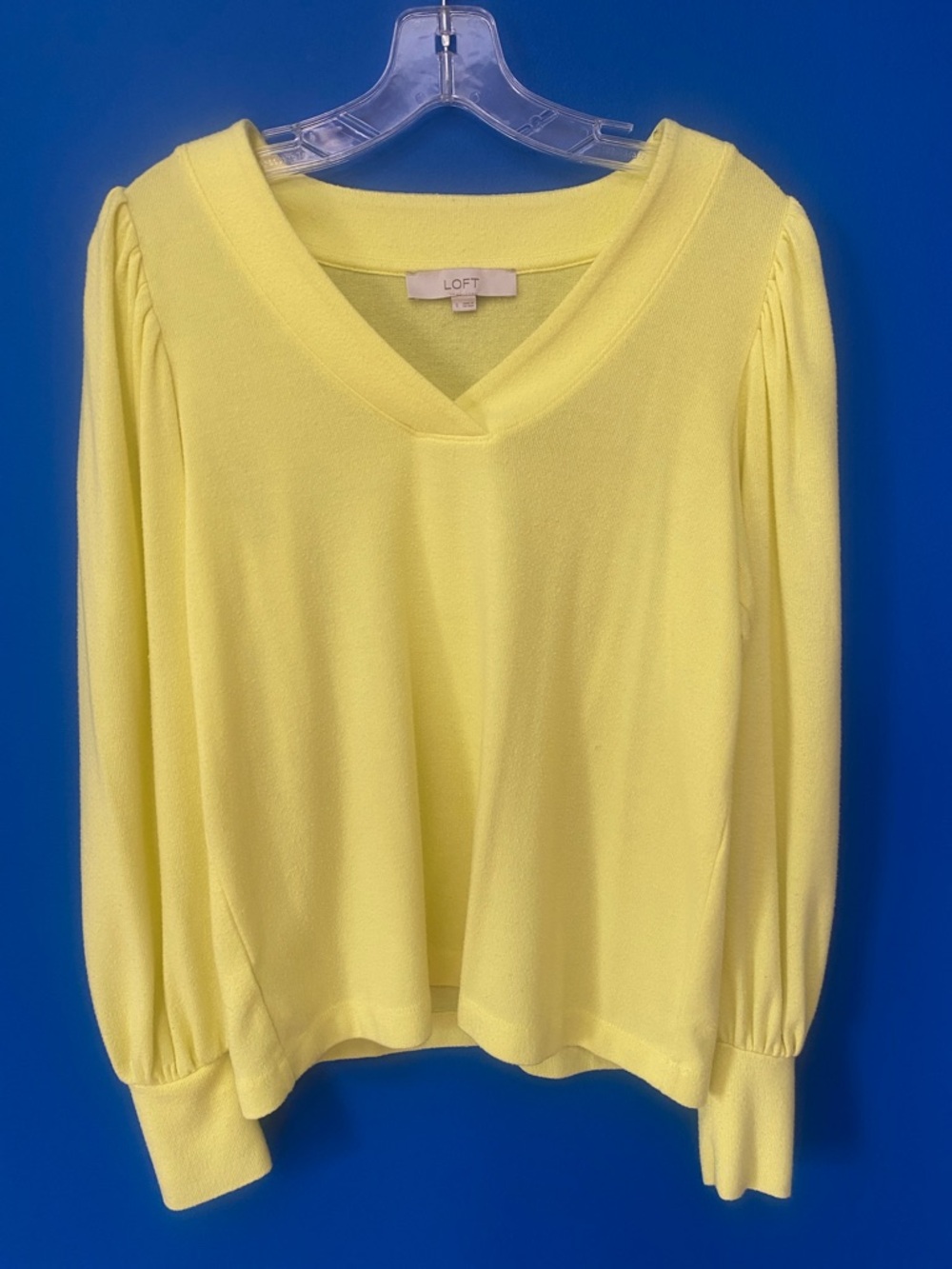 LOFT Long Sleeved V Neck Lemon Yellow Knit Top. Sz S